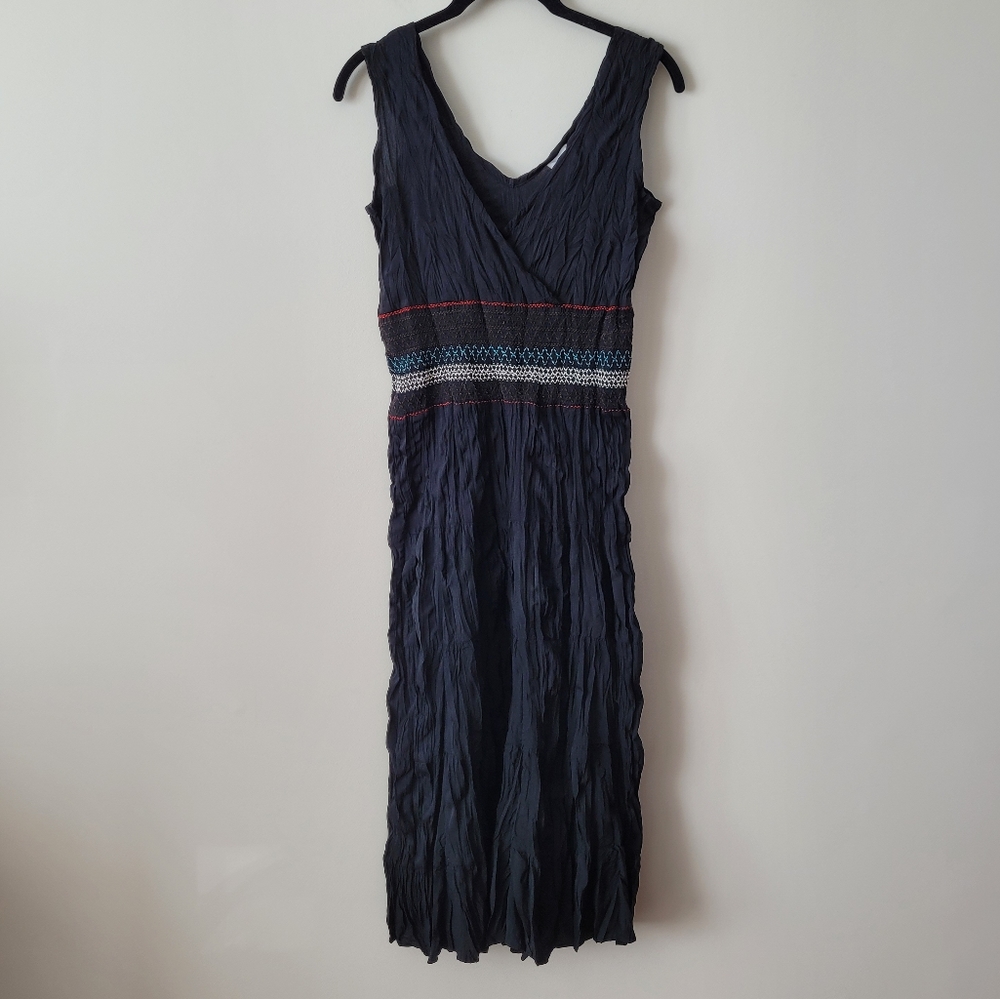 Vintage Y2K Susy Shier Black Sleeveless Crinkle Crepe Grecian Boho Dress